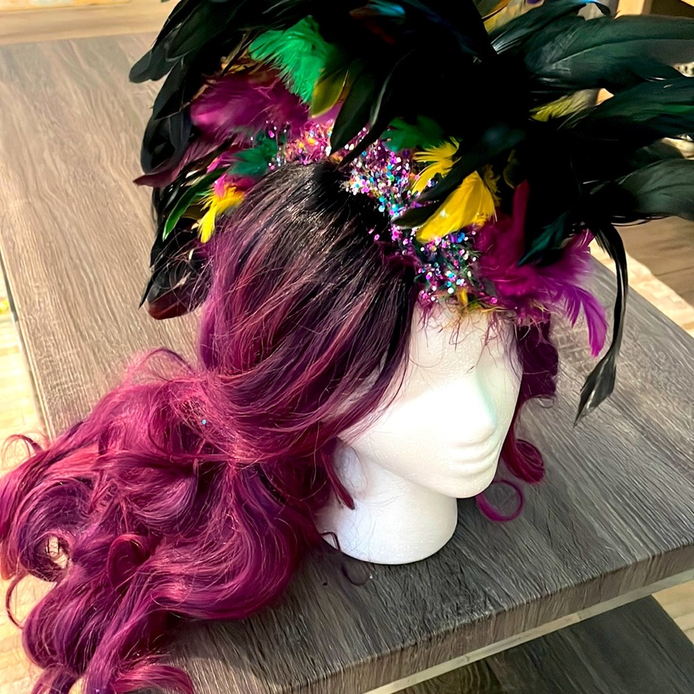 Mardi Gras Custom Feather Mohawk Wig
